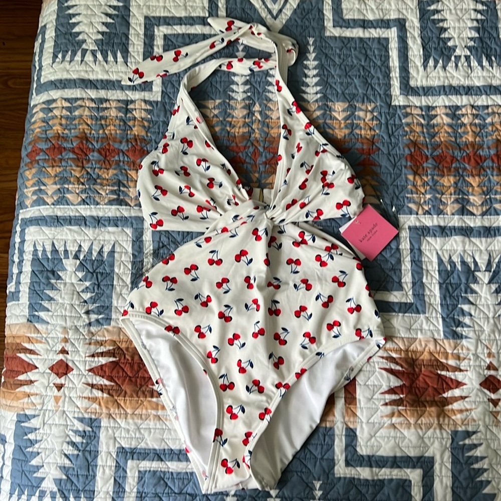 Kate Spade halter top one piece with cute cherries, size medium